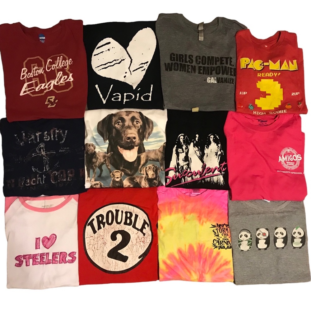 Womens Medium Graphic Tee Lot of 12 Tshirts Steelers Dogs Pac Man Eagles Seuss